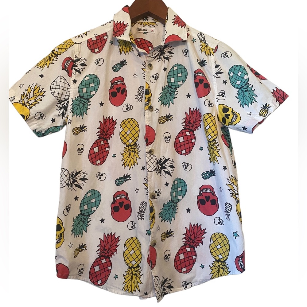 Epic Threads Boys’ Skull and Pineapple Print Short Sleeved Button Down Shirt